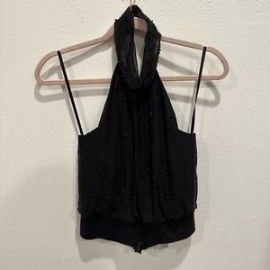 CACHE Black Eve Sleeveless Beaded Halter Top Party Sz 12 NWT Summer Going Out B1